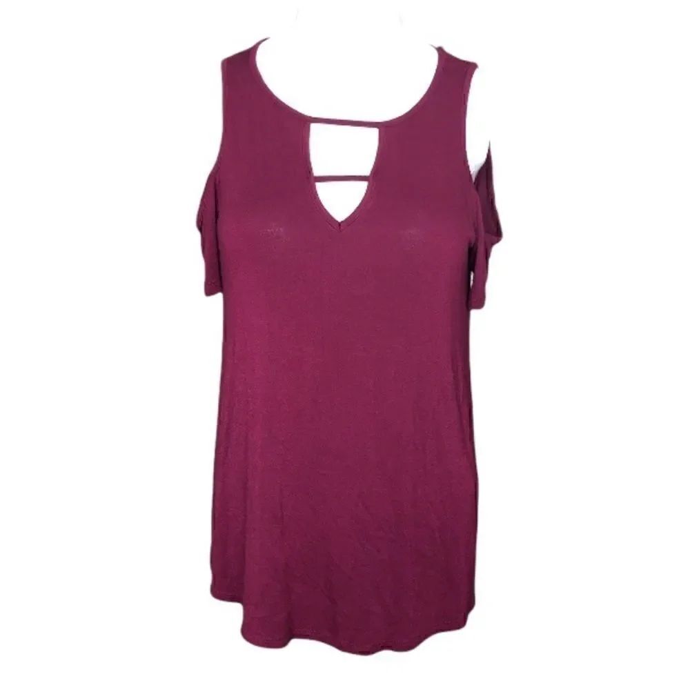Pink Republic size small burgundy cold shoulder tunic top